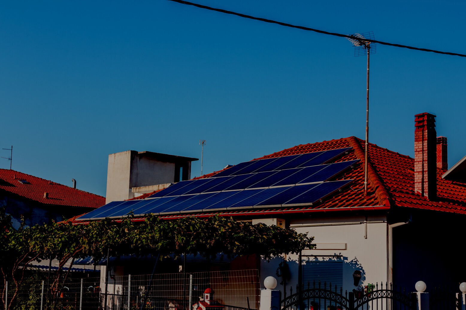 Solar cell panels on house's roof, green energy